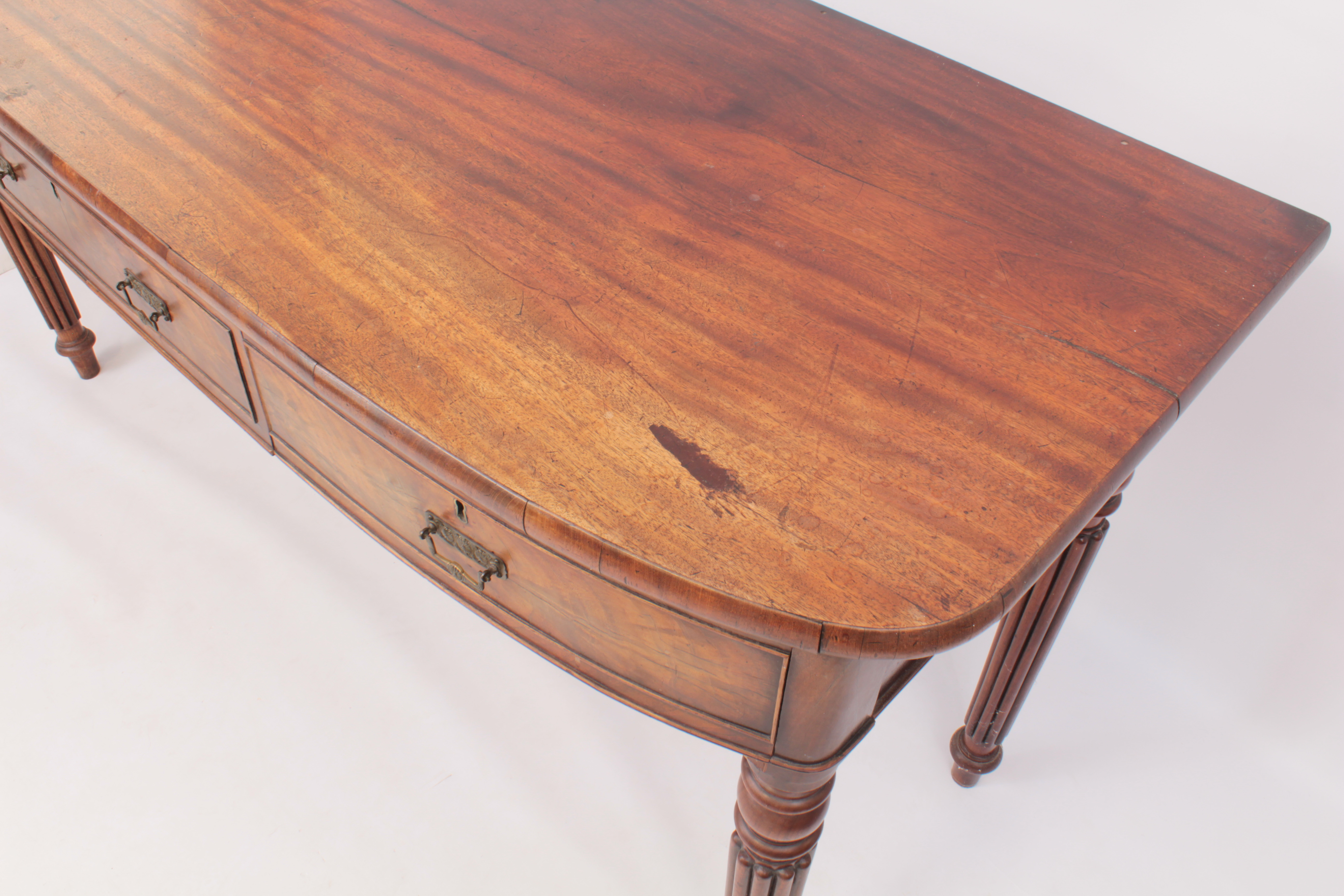 A Regency mahogany bowfront serving table - with three frieze drawers with later late-Victorian - Image 4 of 6