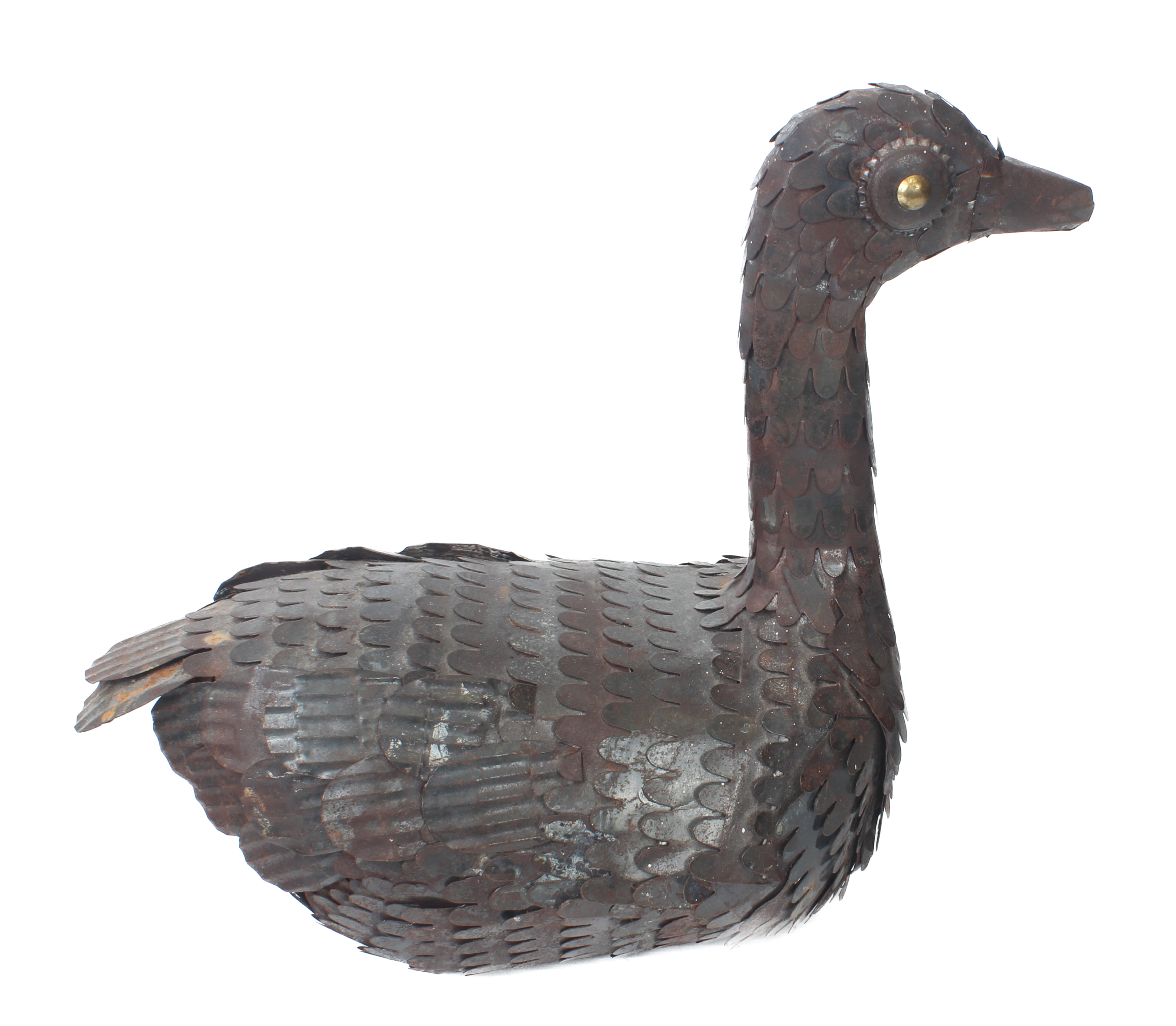 A characterful iron sculpture of a duck - with brass studded eyes, 33cm high. - Image 3 of 4