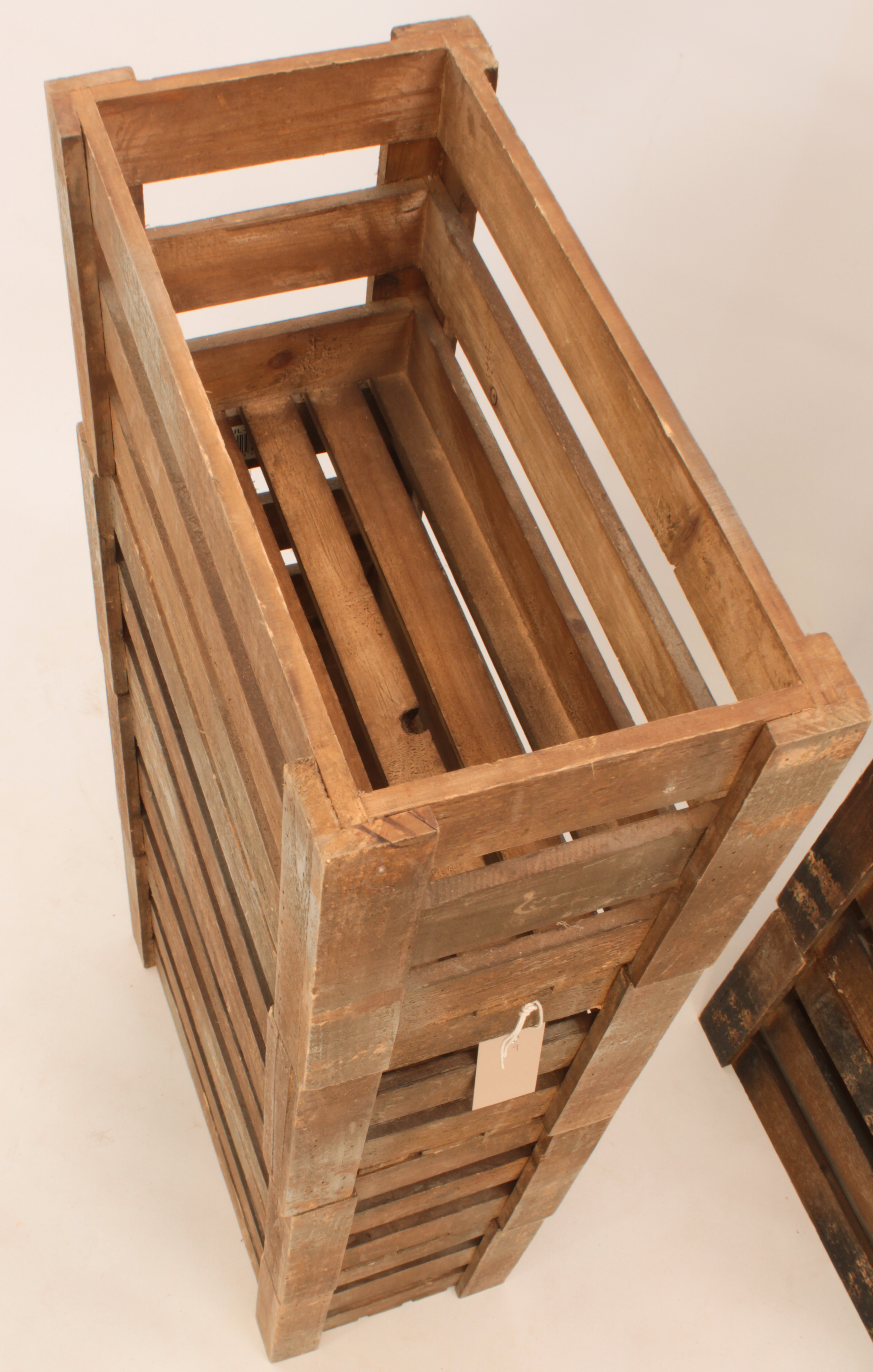 Nine pine slatted shop / market display crates - comprising a set of five (46 x 26 x 23cm); and a - Image 2 of 3