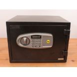 A Yale portable electronic safe - black crackle finish, with code, in working order. (LWH 42 x 36