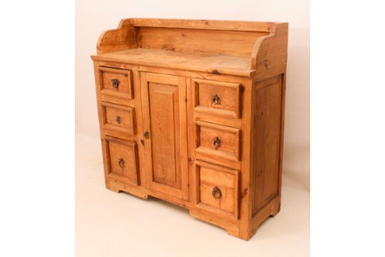 A pine scullery or utility room cabinet - the shaped, three quarter gallery top over a central - Image 2 of 5