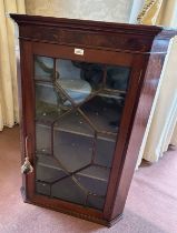 19TH CENTURY INLAID MAHOGANY CORNER CABINET.