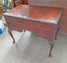 19TH CENTURY MAHOGANY DESK WITH DECORATIVE CARVED BORDER, 2 LONG,