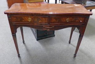 19TH CENTURY STYLE MAHOGANY SIDE TABLE WITH SHAPED TOP & 2 DRAWERS ON SQUARE TAPERED SUPPORTS,