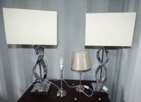 PAIR OF DECORATIVE METAL TABLE LAMPS AND ONE OTHER PAIR OF TABLE LAMPS Condition Report: