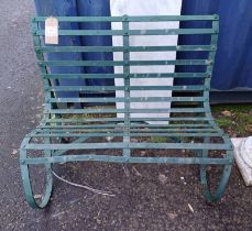 EARLY 20TH CENTURY GREEN METAL GARDEN BENCH WITH SHAPED SUPPORTS - 92 CM LONG