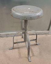 CAST METAL & IRON INDUSTRIAL RISE & FALL CIRCULAR STOOL LABELLED FITZROY METAL WORKERS LTD,