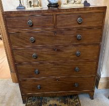 19TH CENTURY MAHOGANY CHEST OF 2 SHORT OVER 4 LONG DRAWERS ON BRACKET SUPPORTS.