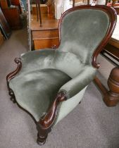 19TH CENTURY MAHOGANY FRAMED GENTLEMAN'S ARMCHAIR ON TURNED SUPPORTS