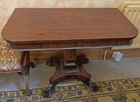 19TH CENTURY MAHOGANY SIDE TABLE WITH CLAW FEET & LATER RENOVATIONS.