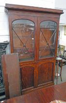 19TH CENTURY MAHOGANY BOOKCASE WITH 2 ASTRAGAL GLAZED PANEL DOORS OVER BASE OF 2 PANEL DOORS,