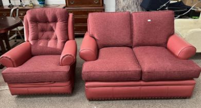 RED LEATHER & FABRIC 2 PIECE LIVINGROOM SUITE