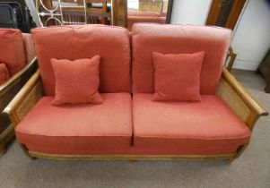 ERCOL OAK FRAMED SETTEE WITH BERGERE PANEL BACK & SIDES Condition Report: Width