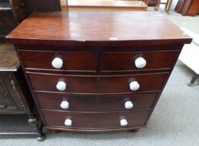 19TH CENTURY MAHOGANY BOW FRONT CHEST OF 2 SHORT OVER 3 LONG DRAWERS,