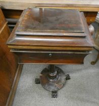 19TH CENTURY ROSEWOOD TEAPOY WITH FITTED INTERIOR WITH CENTRE COLUMN