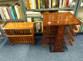 EASTERN HARDWOOD MAGAZINE RACK WITH DECORATIVE BRASS INLAY AND ONE OTHER SIMILAR