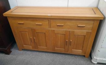 21ST CENTURY OAK SIDEBOARD WITH WALNUT INLAY TOP,