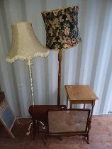 OAK TABLE WITH BARLEY TWIST SUPPORTS, MAHOGANY SUTHERLAND TABLE, 2 STANDARD LAMPS,