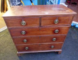 19TH CENTURY MAHOGANY CHEST WITH 2 SHORT OVER 3 LONG DRAWERS ON BRACKET SUPPORTS.