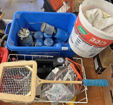 GAZ BOTTLES, GAZ LAMP, AIR COMPRESSOR, VARIOUS TOOLS, HAMMERS, SPANNERS, DRILL BITS,