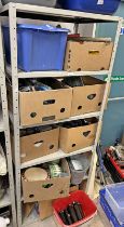 GOOD SELECTION OF VARIOUS TOOLS AND ITEMS TO INCLUDE AXE, TOOL BOX,