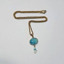 18K GOLD LARIMAR SET PENDANT ON AN 18CT GOLD CHOPARD ROPE TWIST CHAIN NECKLACE - CHAIN 11.