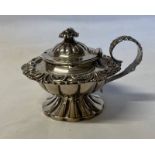 GEORGE III SILVER MUSTARD POT WITH FOLIATE DECORATION BY SAMUEL ROBERTS & CO,