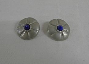 PAIR LIBERTY PEWTER EARCLIPS SET WITH LAPIS LAZULI - 2.