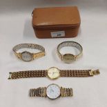 JEWELLERY BOX & CONTENTS OF 4 GENTS WRISTWATCHES BY LONGINES,