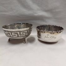 EGYPTIAN SILVER BOWL WITH DECORATIVE RIM & 1 OTHER GREEK KEY DESIGN BORDER - 245G