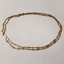LATE 19TH CENTURY UNMARKED YELLOW METAL FANCY LINK GUARD CHAIN - 35.
