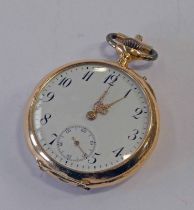 18K GOLD OPEN FACE FOBWATCH WITH WHITE ENAMEL DIAL - 31.
