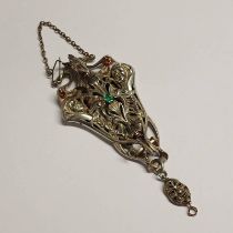 EARLY 20TH CENTURY ART NOUVEAU SILVER EMERALD & RUBY SET PENDANT DEPICTING BIRD & LADIES FACES - 9.