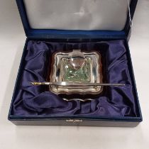 SILVER INKWELL & QUILL SET IN FITTED CASE BY CARRS,