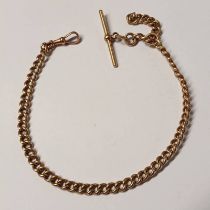 9CT GOLD CURBLINK WATCH CHAIN - 34.5CM LONG, 41.