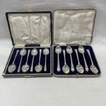 2 CASED SETS OF 6 SILVER COFFEE SPOONS - 95G TOTAL WEIGHABLE SILVER
