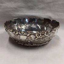 GEORGE III SILVER SHALLOW BOWL WITH FLORAL DECORATION BY CHARLES WRIGHT, LONDON 1772 -18.