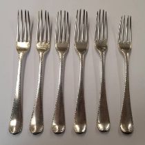 SET OF 6 GEORGE III SILVER BRIGHT CUT TABLE FORKS BY GEORGE SMITH,