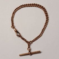 9CT GOLD CURB LINK WATCH CHAIN - 24CM LONG, 22.