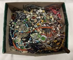 LARGE SELECTION OF COSTUME JEWELLERY INCLUDING BEAD NECKLACES, PENDANTS,