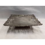 SILVER SQUARE PEDESTAL DISH WITH PIERCED GRAPE VINE DECORATION, SHEFFIELD 1936 - 21.