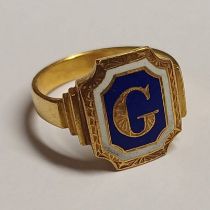 22CT CHINESE GOLD & ENAMEL SIGNET RING - 5.