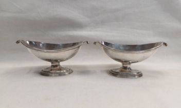 PAIR OF GEORGE III SILVER OVAL PEDESTAL SALT CELLARS, LONDON 1798 - 12.