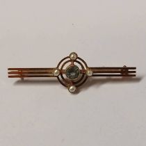 9CT GOLD PEARL & AQUAMARINE BROOCH - 3.