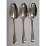3 GEORGE III SILVER TABLESPOONS BY THOMAS WALLIS,