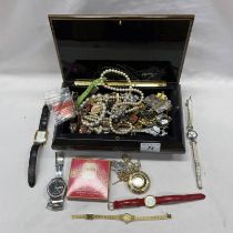 MUSICAL JEWELLERY BOX & CONTENTS OF WRISTWATCHES, NECKLACES,