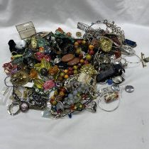 LARGE SELECTION OF COSTUME JEWELLERY INCLUDING BEAD NECKLACES,BROOCHES, PENDANTS,