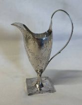 GEORGIAN SILVER CREAM JUG WITH FOLIATE SWAG DECORATION ON SQUARE BASE, LONDON 1788 - 14.