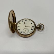 9CT GOLD HUNTER CASED WALTHAM POCKET WATCH WITH MILITARY INSCRIPTION TO INNER CASE : TO RBG FROM