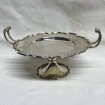 SILVER TWIN HANDLED PEDESTAL COMPORT RETAILED BY HARRODS, LONDON 1912 - 9CM TALL,